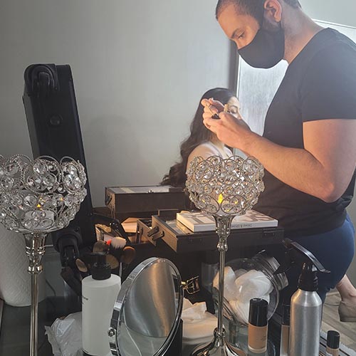 a man checking a makeup product